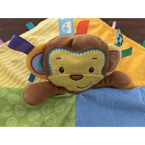 Taggies Monkey Security Blanket Lovey Yellow Blue Green Ribbons Textured 13" - Picture 4 of 7